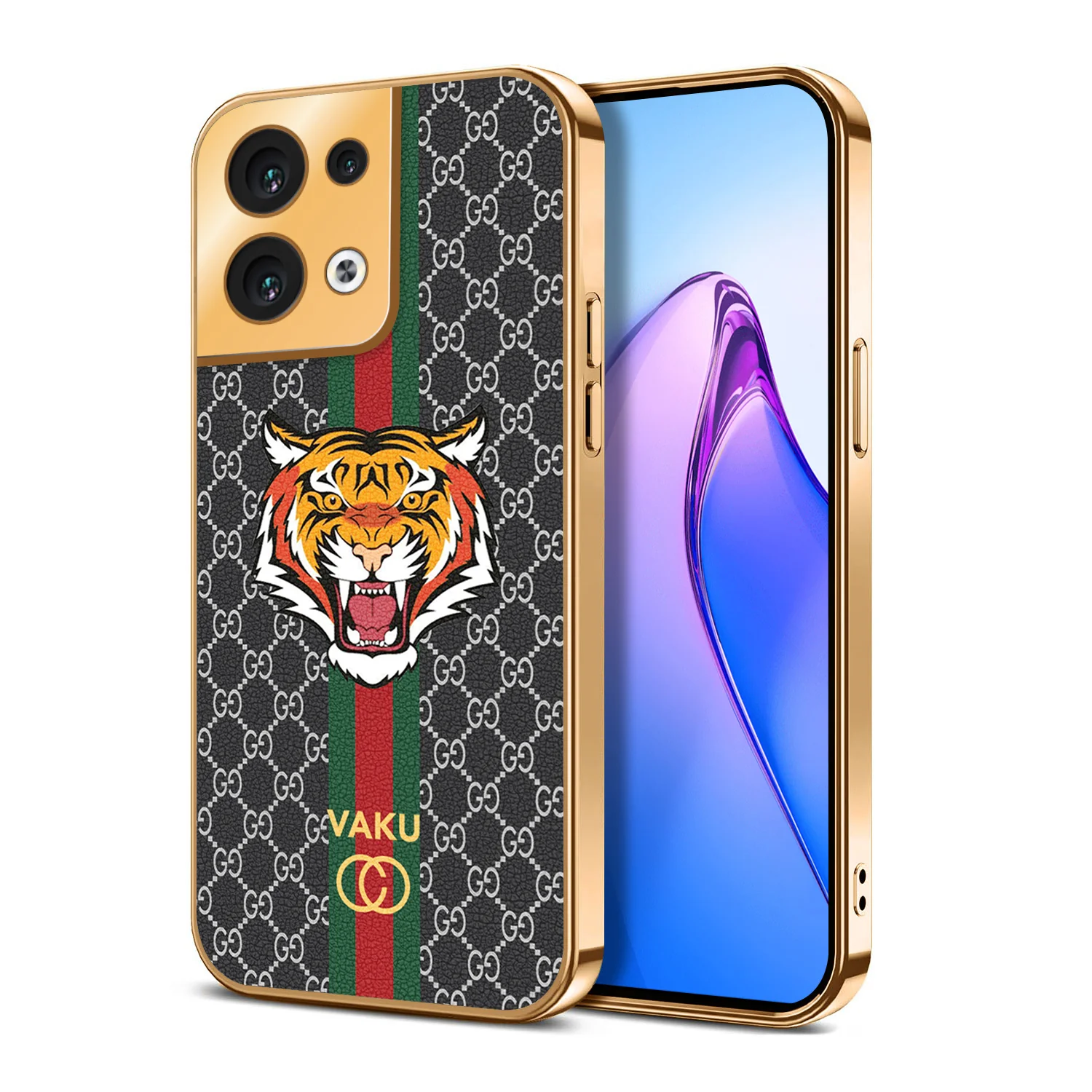 Vaku® Oppo Reno8 5G Lynx Designer Leather Pattern Gold Electroplated Soft TPU Back Cover Case - Image 15