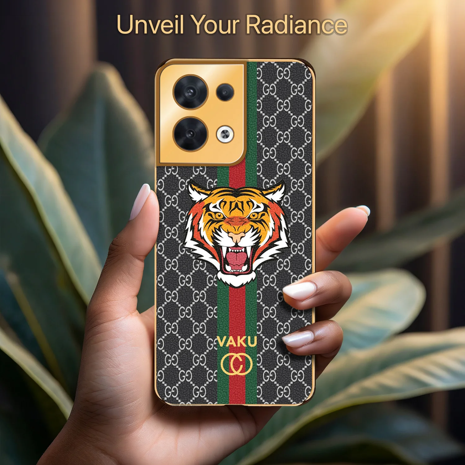 Vaku® Oppo Reno8 5G Lynx Designer Leather Pattern Gold Electroplated Soft TPU Back Cover Case - Image 16