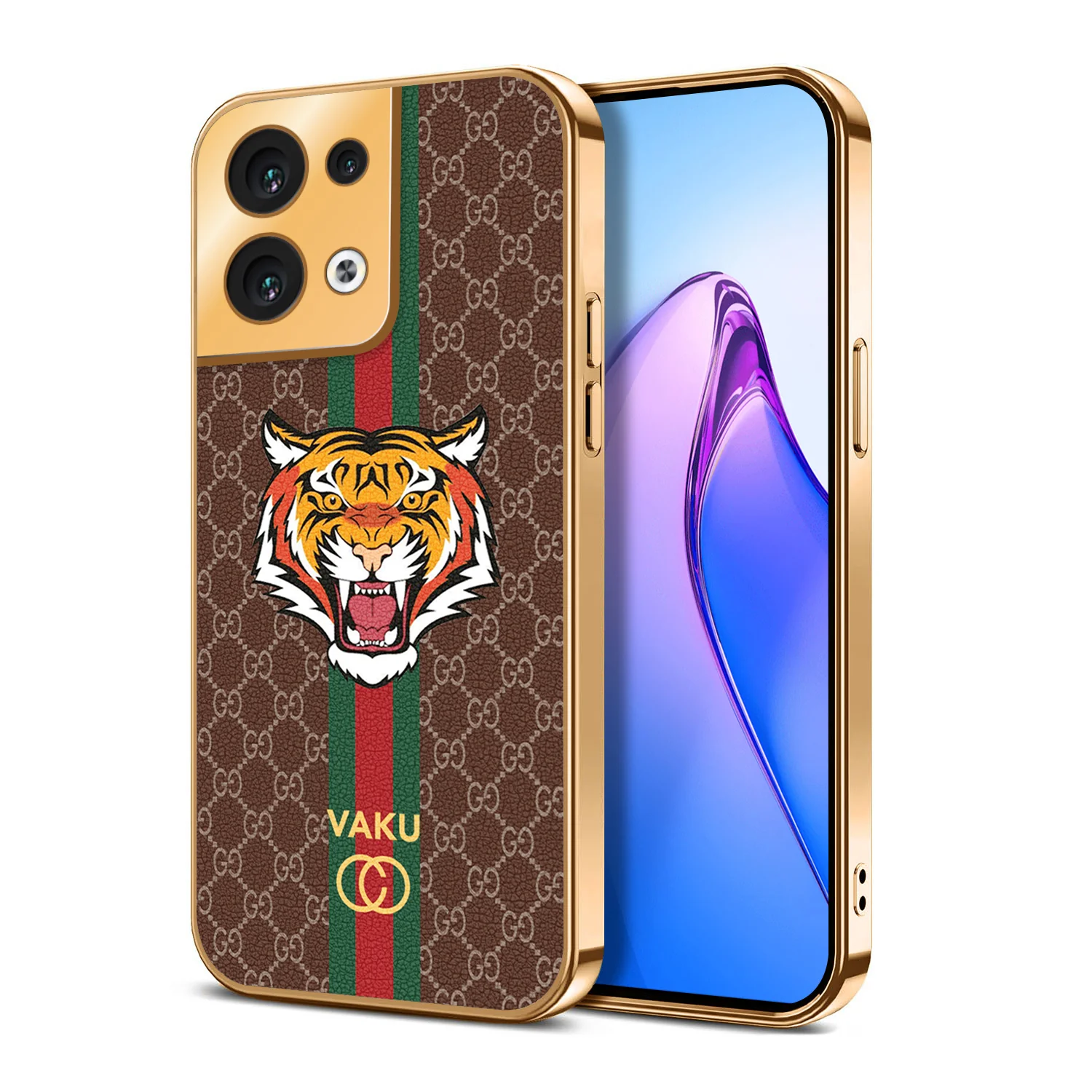 Vaku® Oppo Reno8 5G Lynx Designer Leather Pattern Gold Electroplated Soft TPU Back Cover Case - Image 17