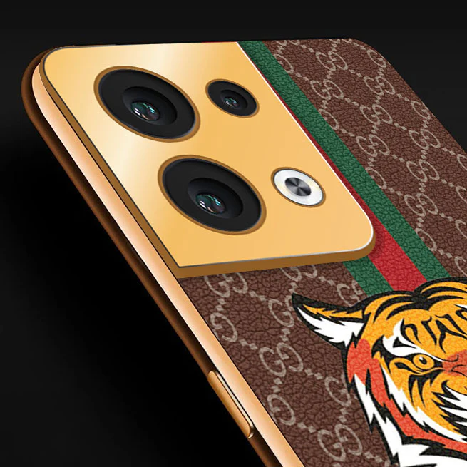 Vaku® Oppo Reno8 5G Lynx Designer Leather Pattern Gold Electroplated Soft TPU Back Cover Case - Image 2