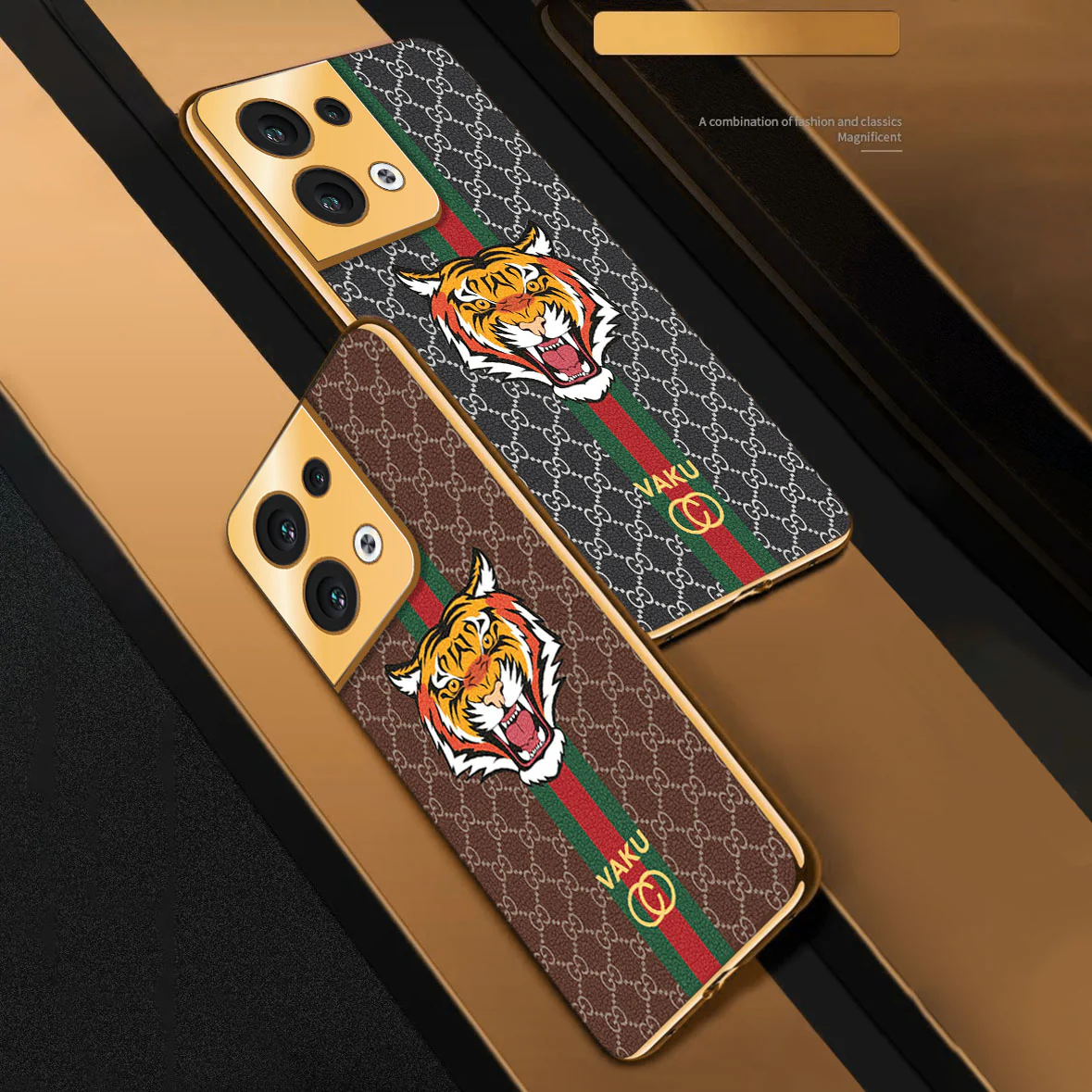 Vaku® Oppo Reno8 5G Lynx Designer Leather Pattern Gold Electroplated Soft TPU Back Cover Case - Image 4
