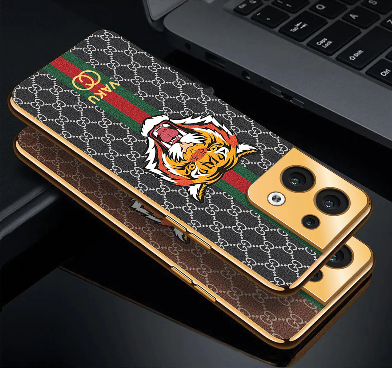 Vaku® Oppo Reno8 5G Lynx Designer Leather Pattern Gold Electroplated Soft TPU Back Cover Case - Image 5