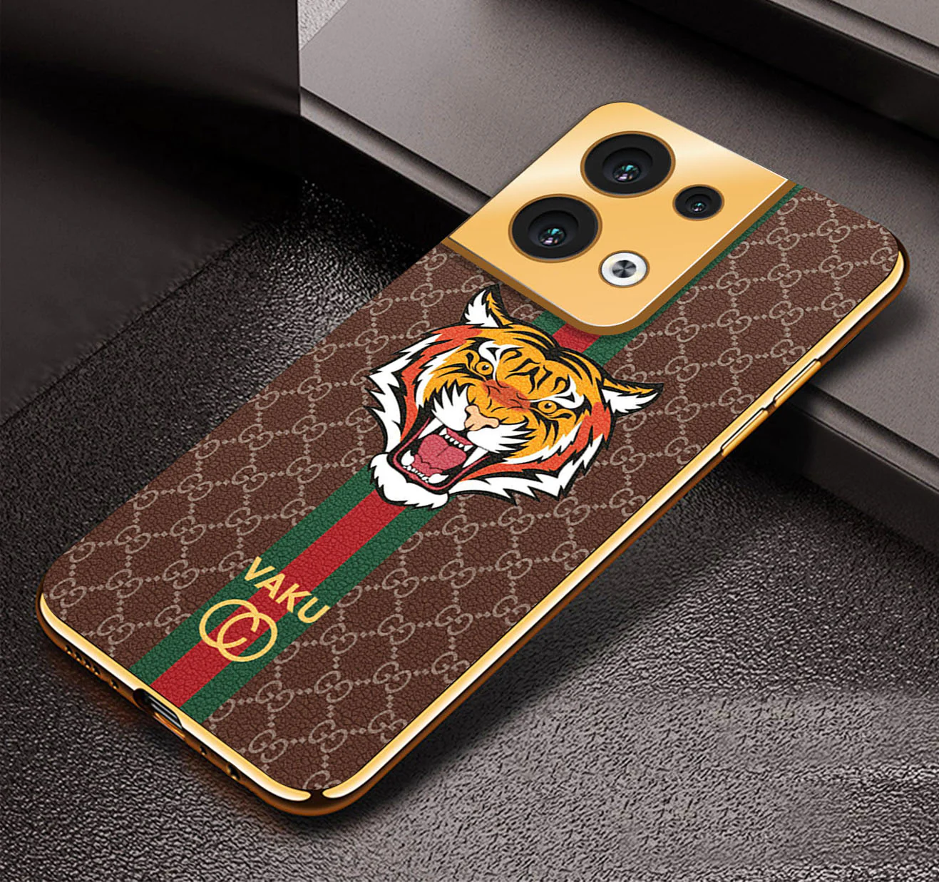 Vaku® Oppo Reno8 5G Lynx Designer Leather Pattern Gold Electroplated Soft TPU Back Cover Case - Image 6