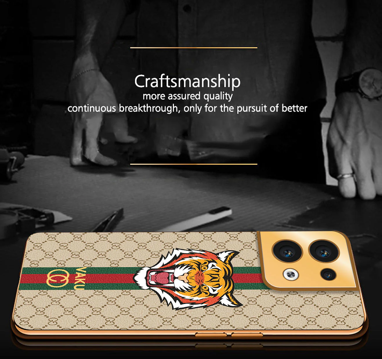 Vaku® Oppo Reno8 5G Lynx Designer Leather Pattern Gold Electroplated Soft TPU Back Cover Case - Image 7