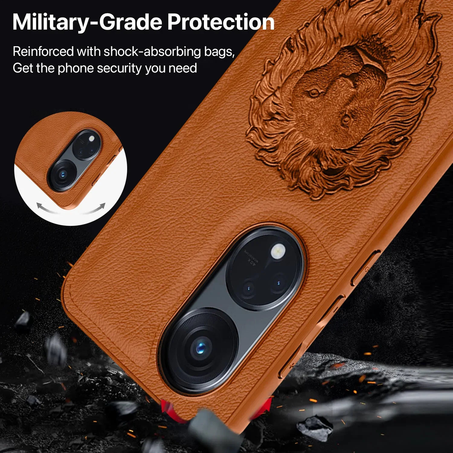 Vaku ® Oppo Reno8T 5G Lion Embossed Luxury Designer Leather Back Cover - Image 2