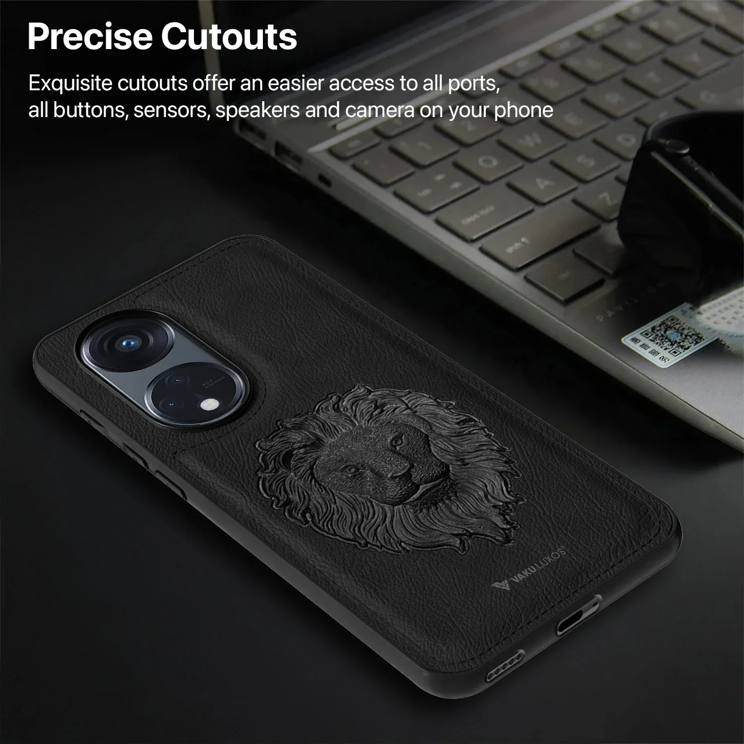 Vaku ® Oppo Reno8T 5G Lion Embossed Luxury Designer Leather Back Cover - Image 4