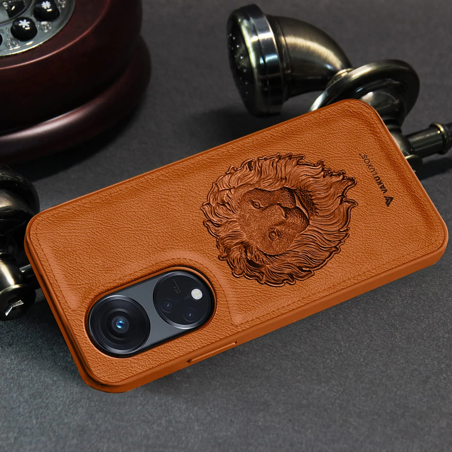 Vaku ® Oppo Reno8T 5G Lion Embossed Luxury Designer Leather Back Cover - Image 5