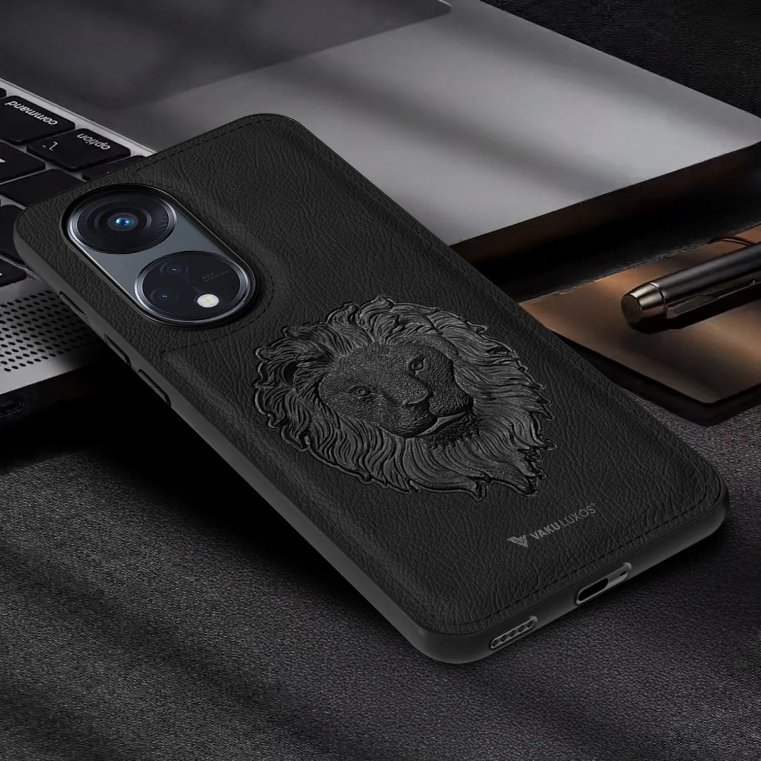 Vaku ® Oppo Reno8T 5G Lion Embossed Luxury Designer Leather Back Cover - Image 8