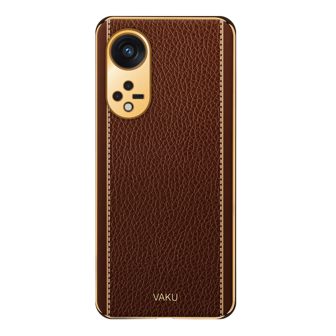 Vaku® Oppo Reno8T 5G Luxemberg Series Leather Stitched Gold Electroplated Soft TPU Back Cover - Image 15