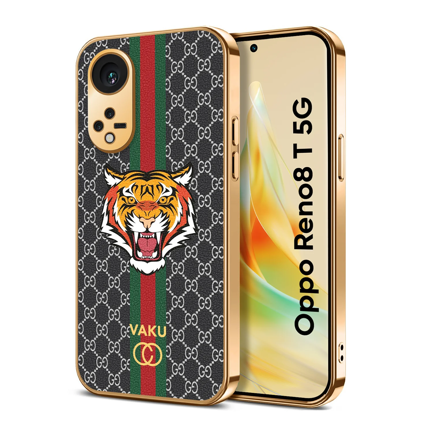 Vaku® Oppo Reno8T 5G Lynx Designer Leather Pattern Gold Electroplated Soft TPU Back Cover Case - Image 10