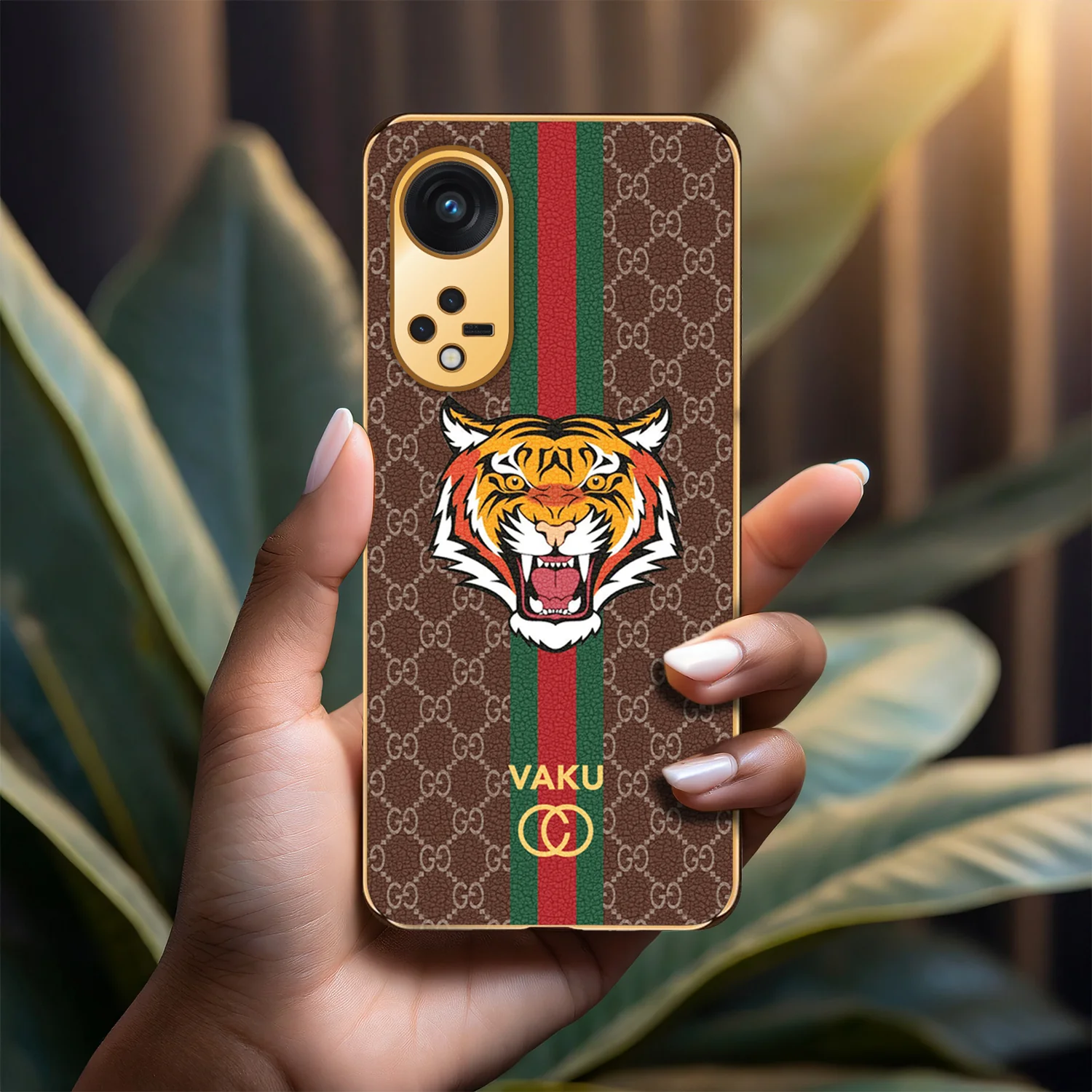 Vaku® Oppo Reno8T 5G Lynx Designer Leather Pattern Gold Electroplated Soft TPU Back Cover Case - Image 12