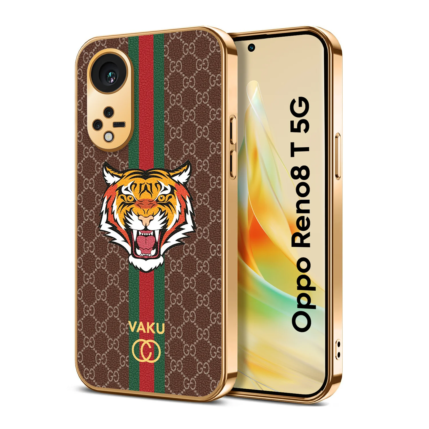 Vaku® Oppo Reno8T 5G Lynx Designer Leather Pattern Gold Electroplated Soft TPU Back Cover Case - Image 13