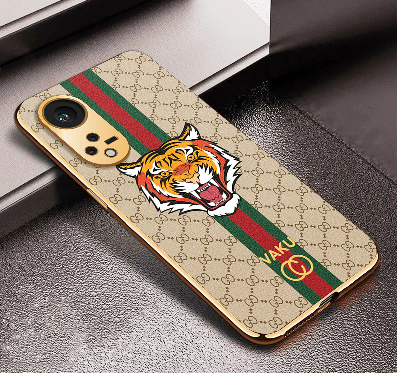 Vaku® Oppo Reno8T 5G Lynx Designer Leather Pattern Gold Electroplated Soft TPU Back Cover Case - Image 14