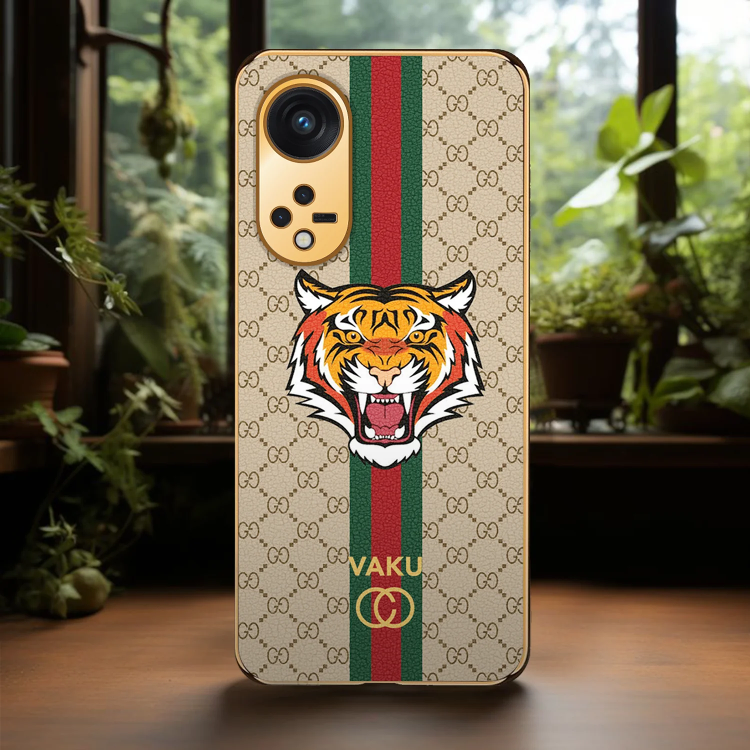 Vaku® Oppo Reno8T 5G Lynx Designer Leather Pattern Gold Electroplated Soft TPU Back Cover Case - Image 16