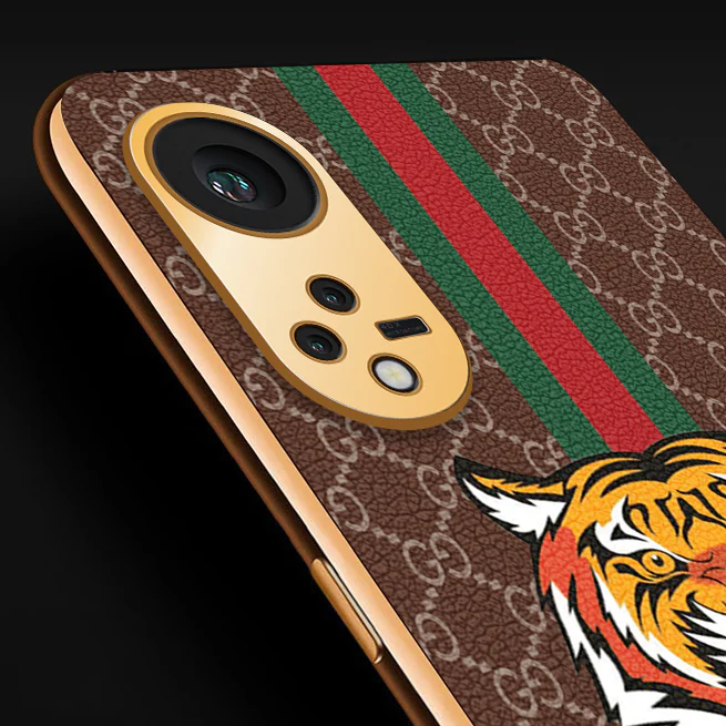 Vaku® Oppo Reno8T 5G Lynx Designer Leather Pattern Gold Electroplated Soft TPU Back Cover Case - Image 2
