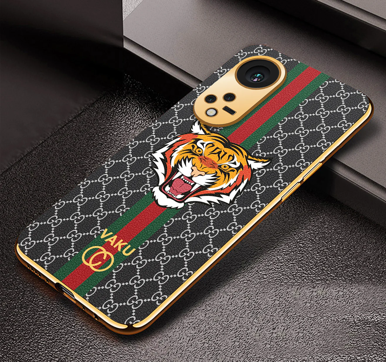 Vaku® Oppo Reno8T 5G Lynx Designer Leather Pattern Gold Electroplated Soft TPU Back Cover Case - Image 4