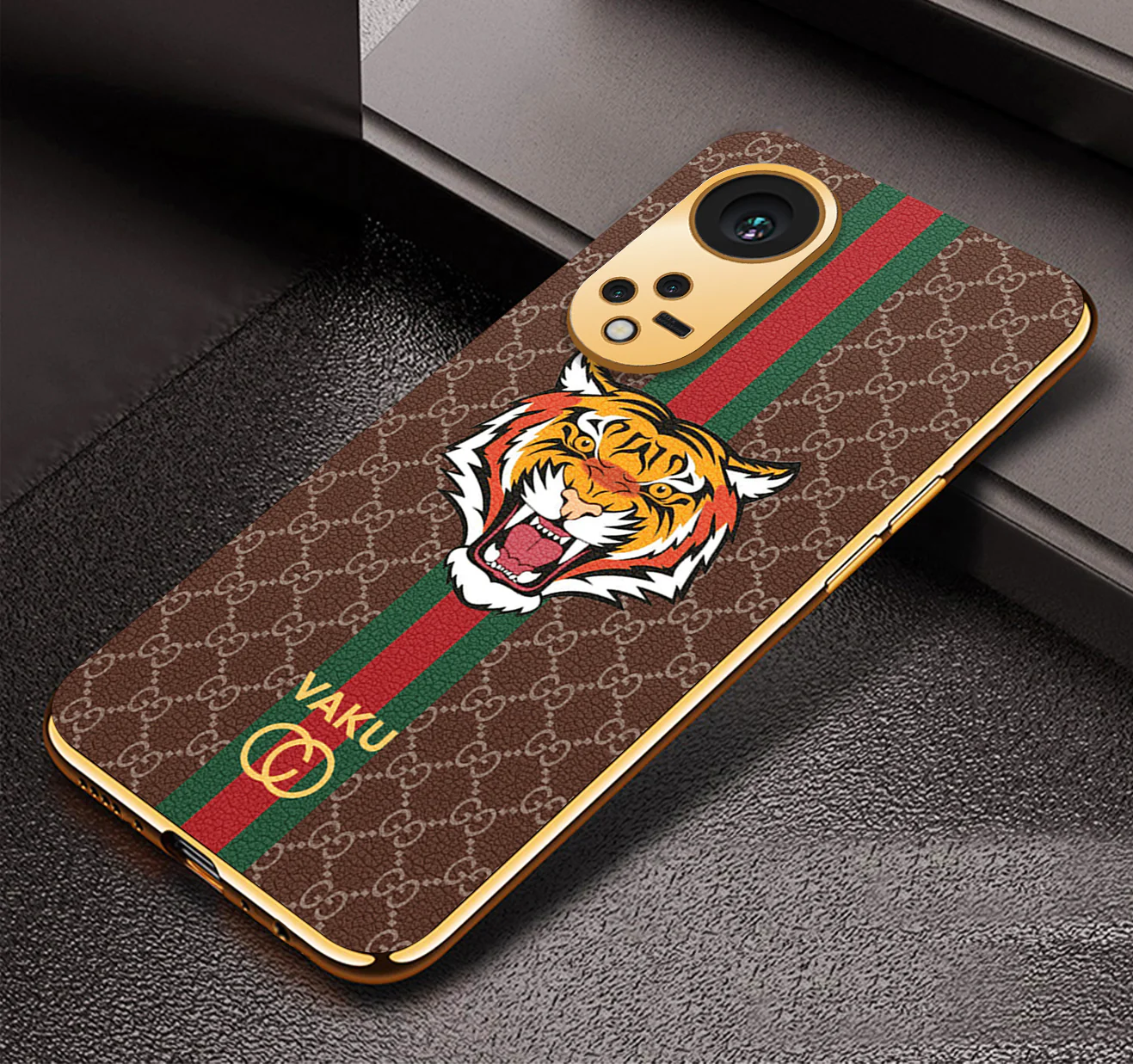Vaku® Oppo Reno8T 5G Lynx Designer Leather Pattern Gold Electroplated Soft TPU Back Cover Case - Image 5