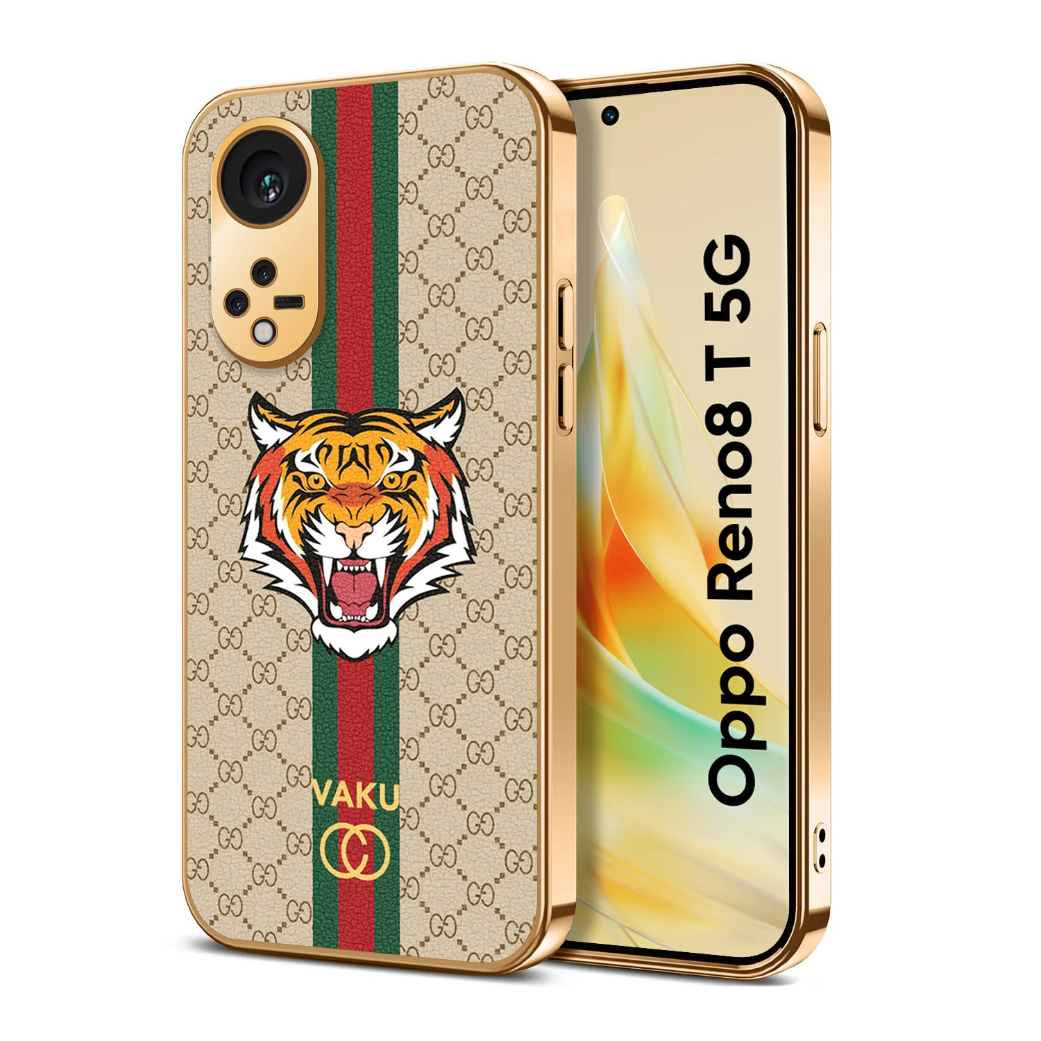 Vaku® Oppo Reno8T 5G Lynx Designer Leather Pattern Gold Electroplated Soft TPU Back Cover Case - Image 6