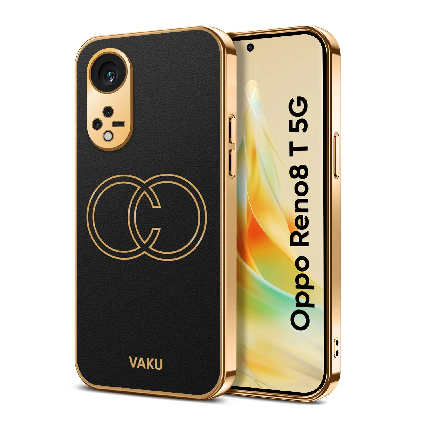 Vaku ® Oppo Reno8T 5G Skylar Series Leather Stitched Gold Electroplated Soft TPU Back Cover - Image 10