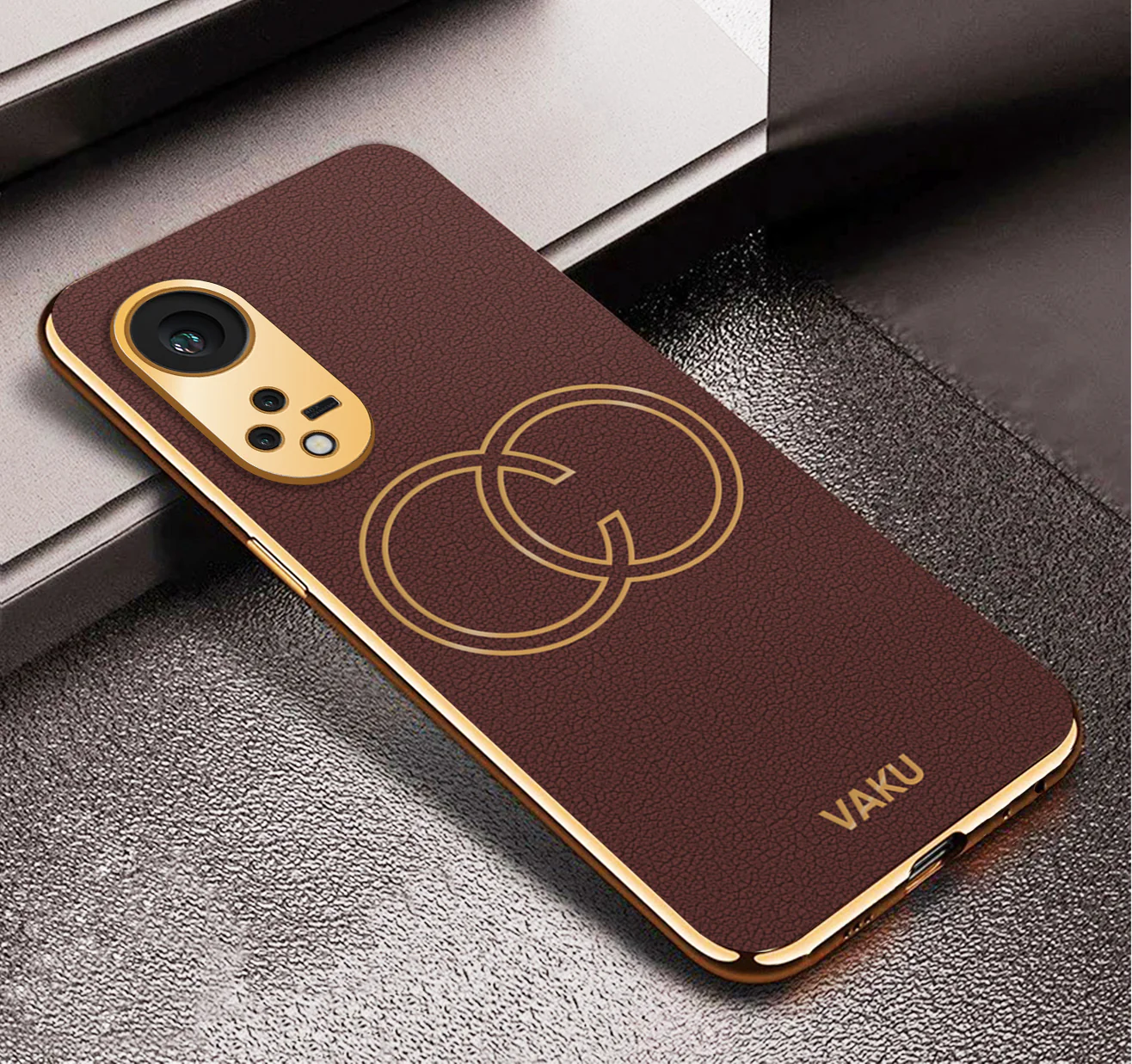 Vaku ® Oppo Reno8T 5G Skylar Series Leather Stitched Gold Electroplated Soft TPU Back Cover - Image 11