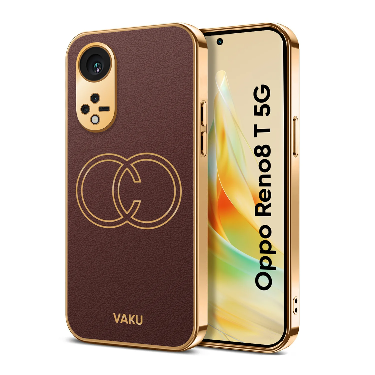 Vaku ® Oppo Reno8T 5G Skylar Series Leather Stitched Gold Electroplated Soft TPU Back Cover - Image 13