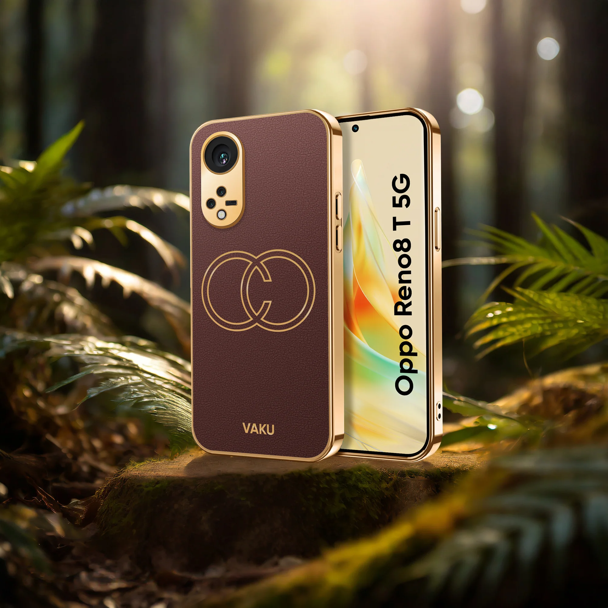 Vaku ® Oppo Reno8T 5G Skylar Series Leather Stitched Gold Electroplated Soft TPU Back Cover - Image 14