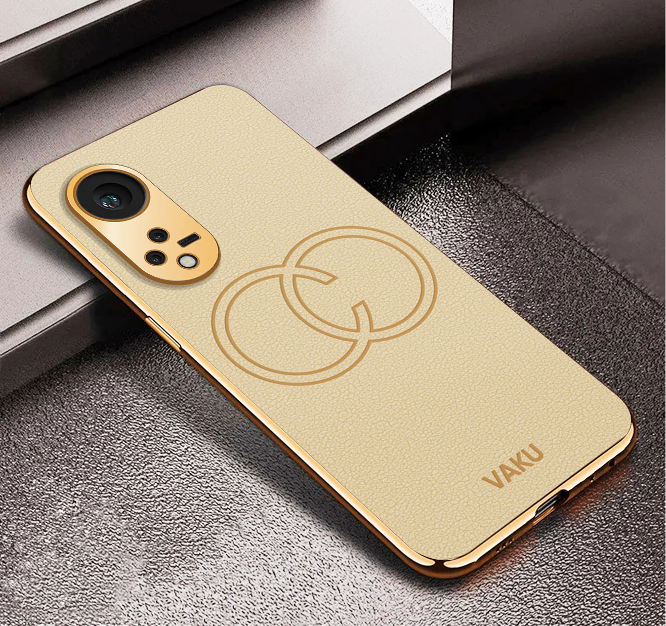 Vaku ® Oppo Reno8T 5G Skylar Series Leather Stitched Gold Electroplated Soft TPU Back Cover - Image 15
