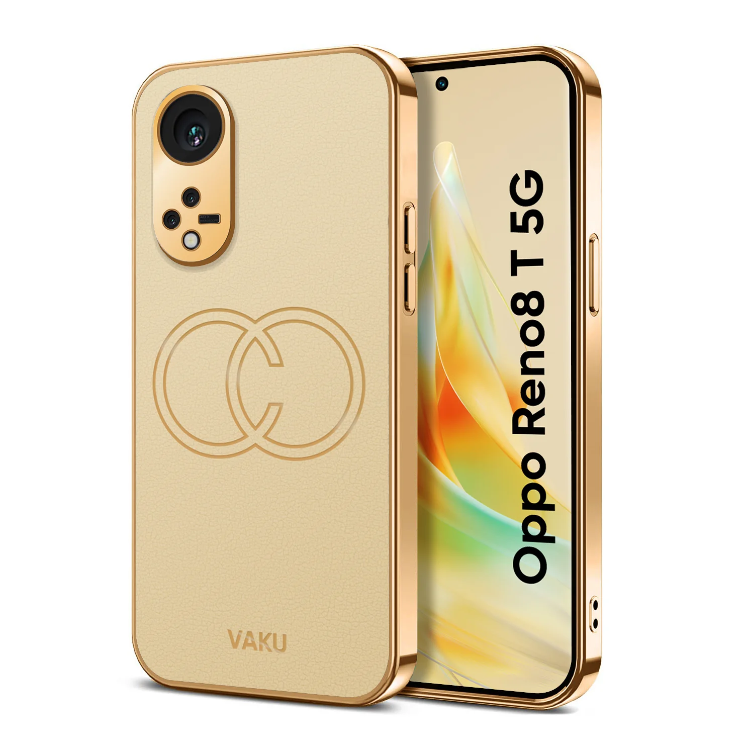 Vaku ® Oppo Reno8T 5G Skylar Series Leather Stitched Gold Electroplated Soft TPU Back Cover - Image 16