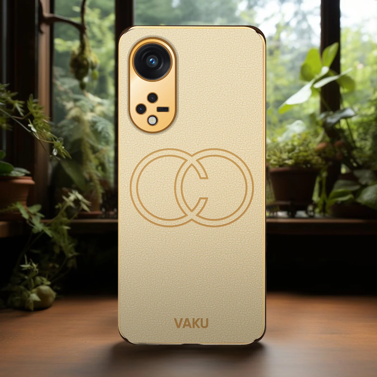 Vaku ® Oppo Reno8T 5G Skylar Series Leather Stitched Gold Electroplated Soft TPU Back Cover - Image 17