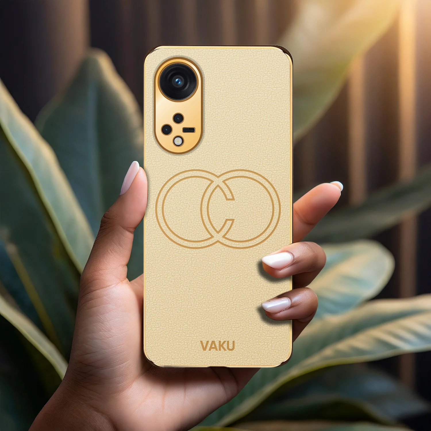 Vaku ® Oppo Reno8T 5G Skylar Series Leather Stitched Gold Electroplated Soft TPU Back Cover - Image 18
