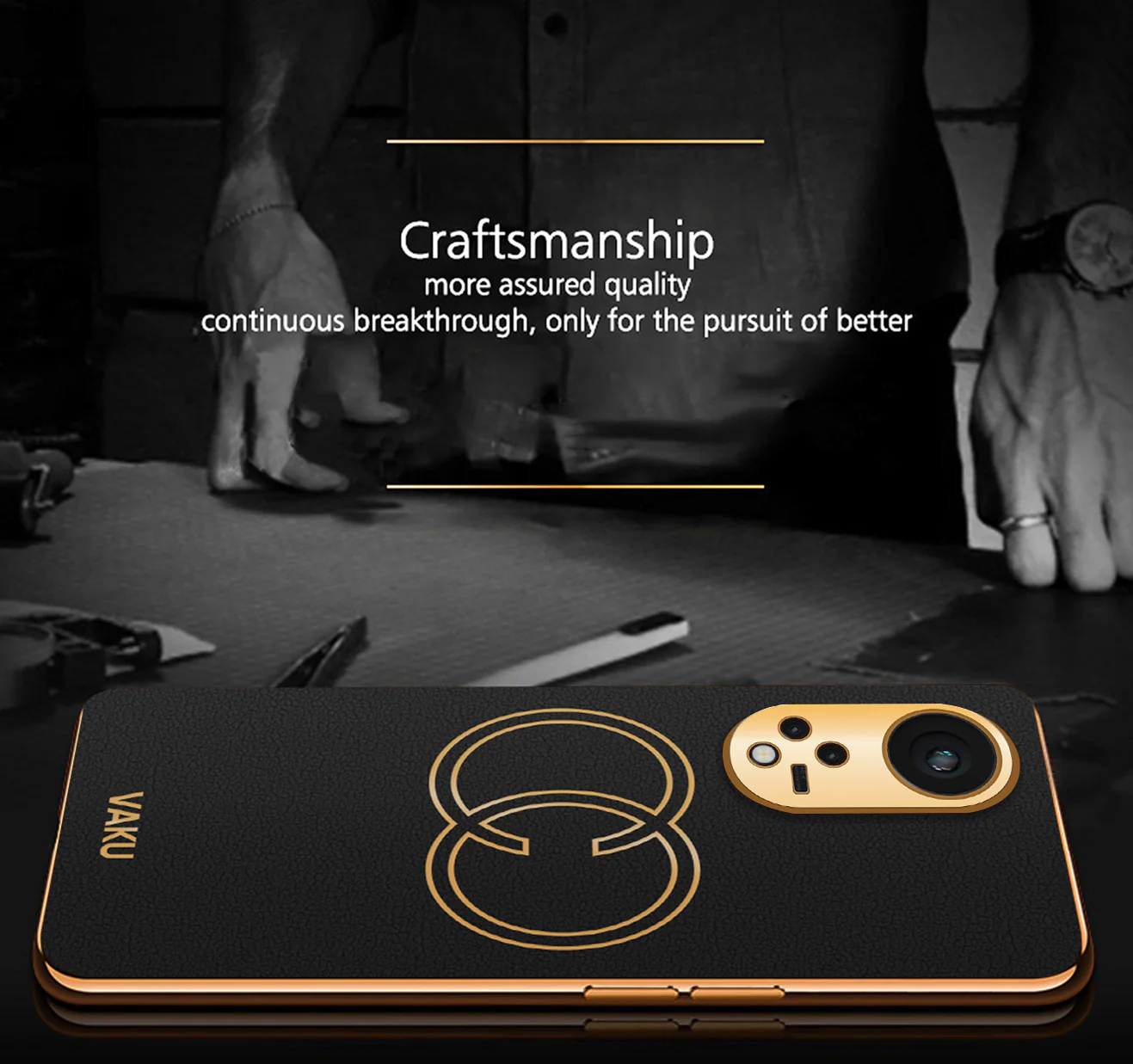 Vaku ® Oppo Reno8T 5G Skylar Series Leather Stitched Gold Electroplated Soft TPU Back Cover - Image 2