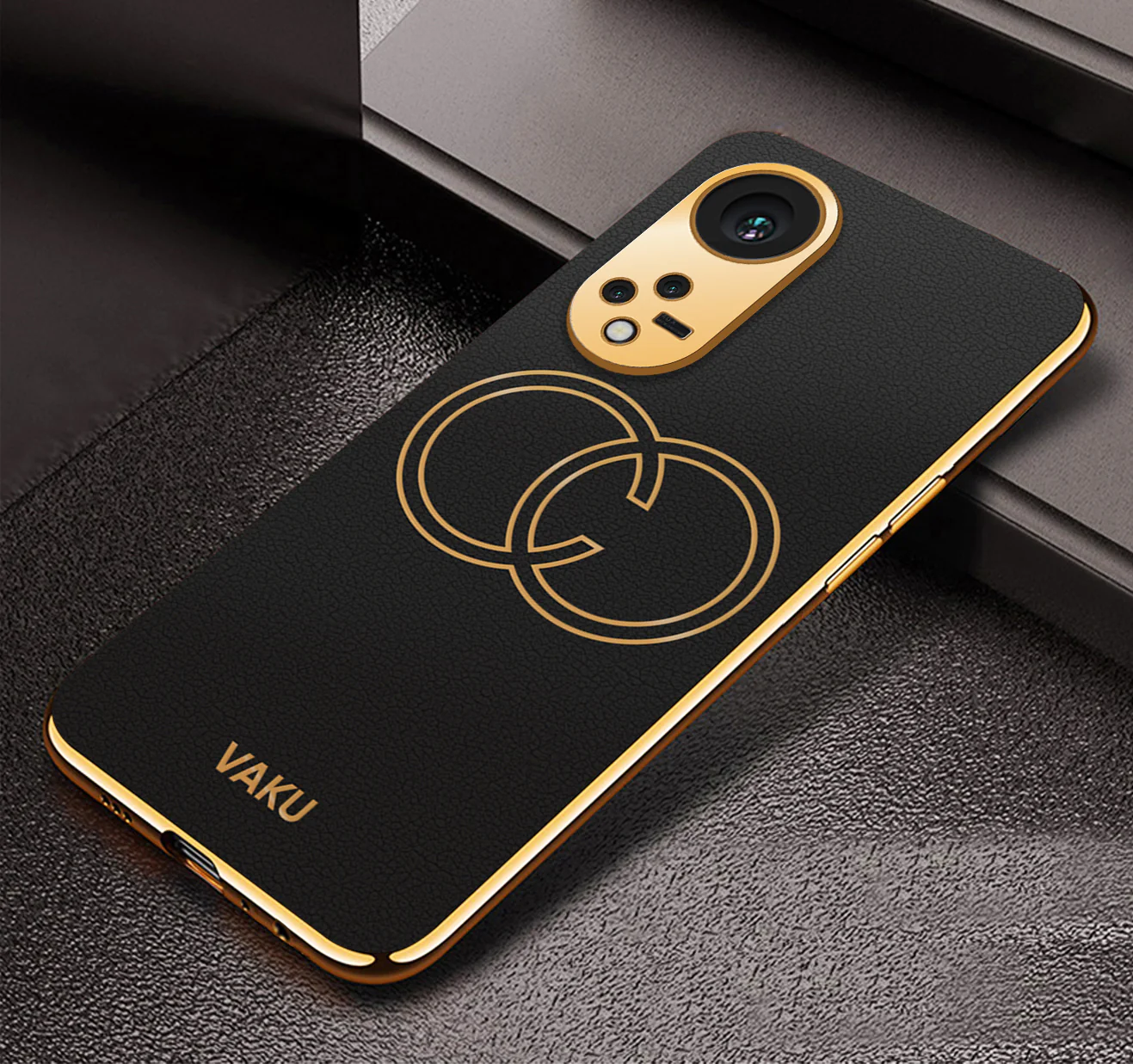 Vaku ® Oppo Reno8T 5G Skylar Series Leather Stitched Gold Electroplated Soft TPU Back Cover - Image 4