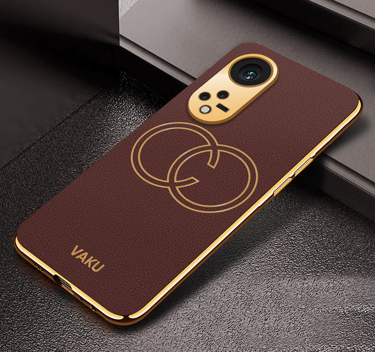Vaku ® Oppo Reno8T 5G Skylar Series Leather Stitched Gold Electroplated Soft TPU Back Cover - Image 5