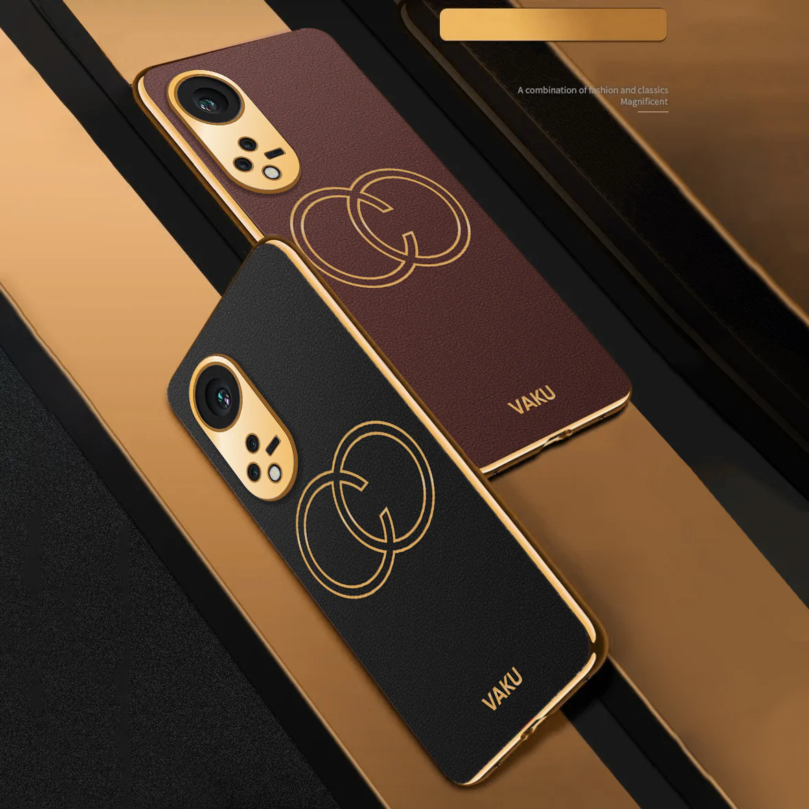 Vaku ® Oppo Reno8T 5G Skylar Series Leather Stitched Gold Electroplated Soft TPU Back Cover - Image 7