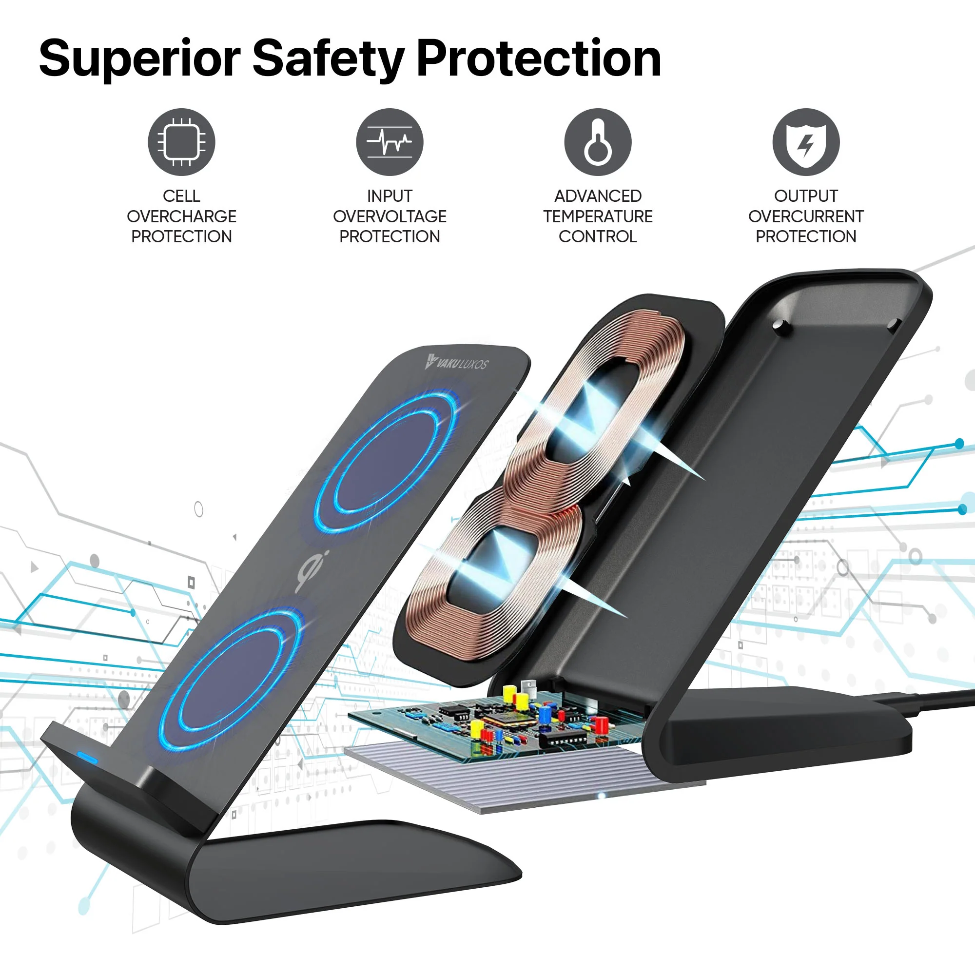 Vaku ® Qi Certified Unity II 15W Fast Charge Wireless Charger Stand Universally Compatible with Qi Enabled - Image 10