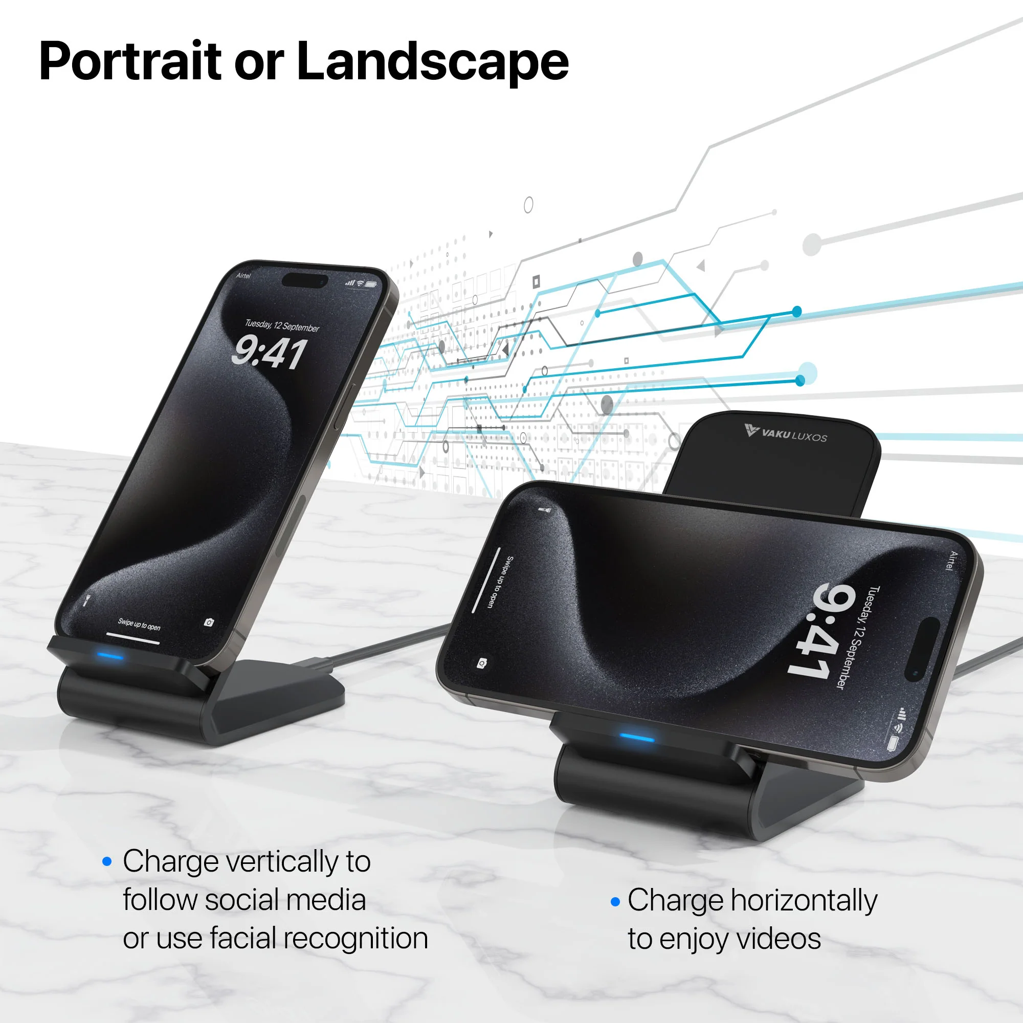 Vaku ® Qi Certified Unity II 15W Fast Charge Wireless Charger Stand Universally Compatible with Qi Enabled - Image 4