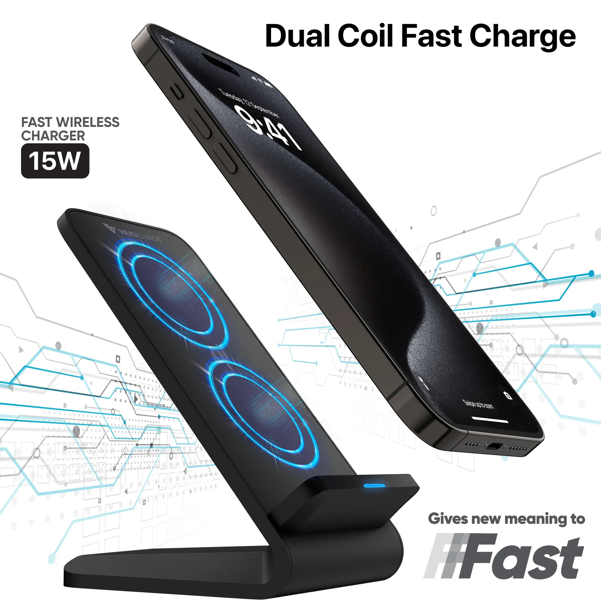 Vaku ® Qi Certified Unity II 15W Fast Charge Wireless Charger Stand Universally Compatible with Qi Enabled - Image 5