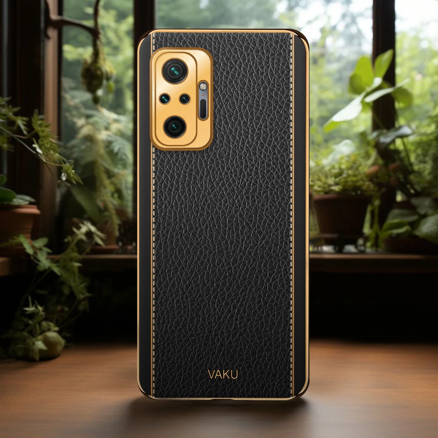 Vaku® Redmi Note 10 Pro Max Luxemberg Leather Stitched Gold Electroplated Soft TPU Back Cover - Image 12