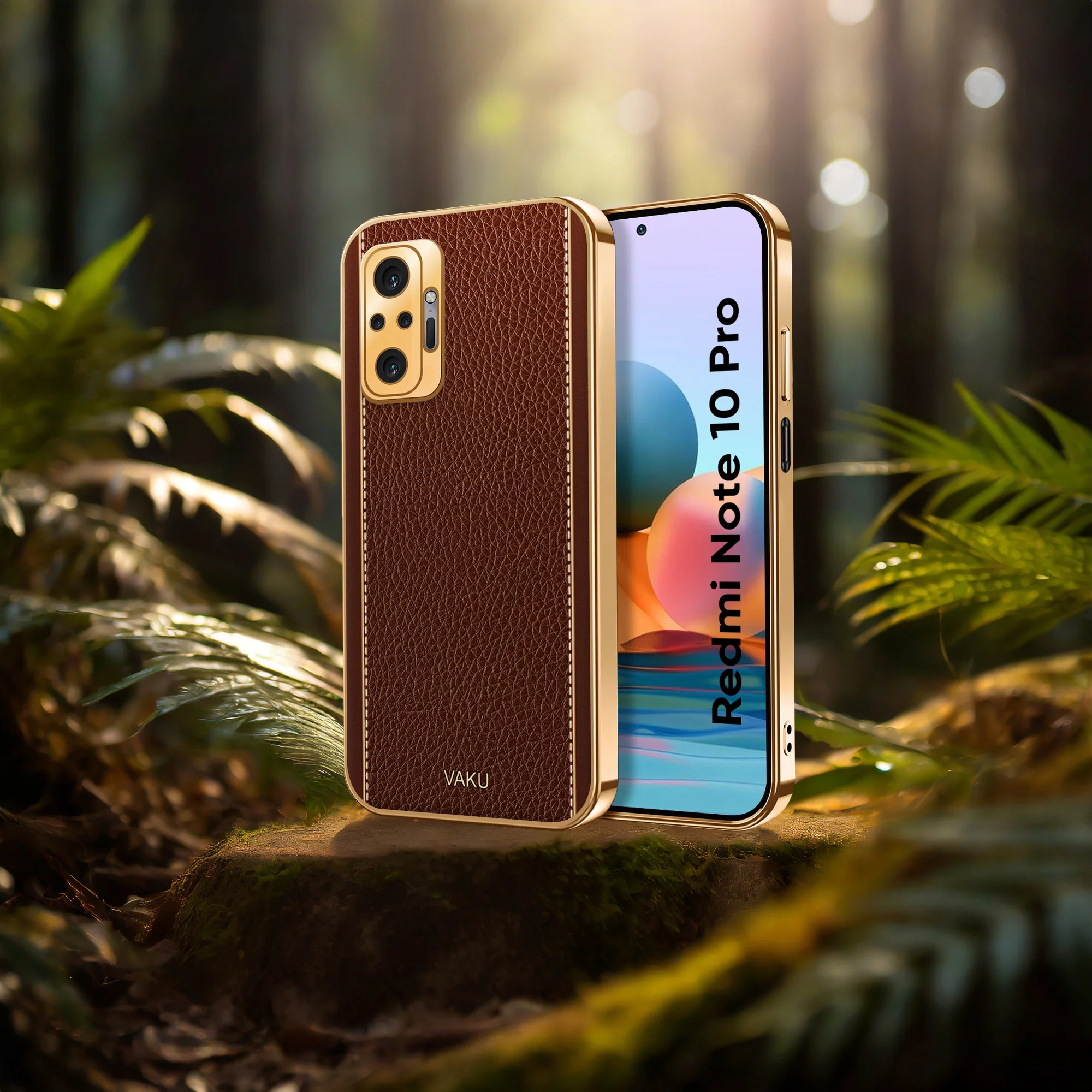 Vaku® Redmi Note 10 Pro Max Luxemberg Leather Stitched Gold Electroplated Soft TPU Back Cover - Image 14