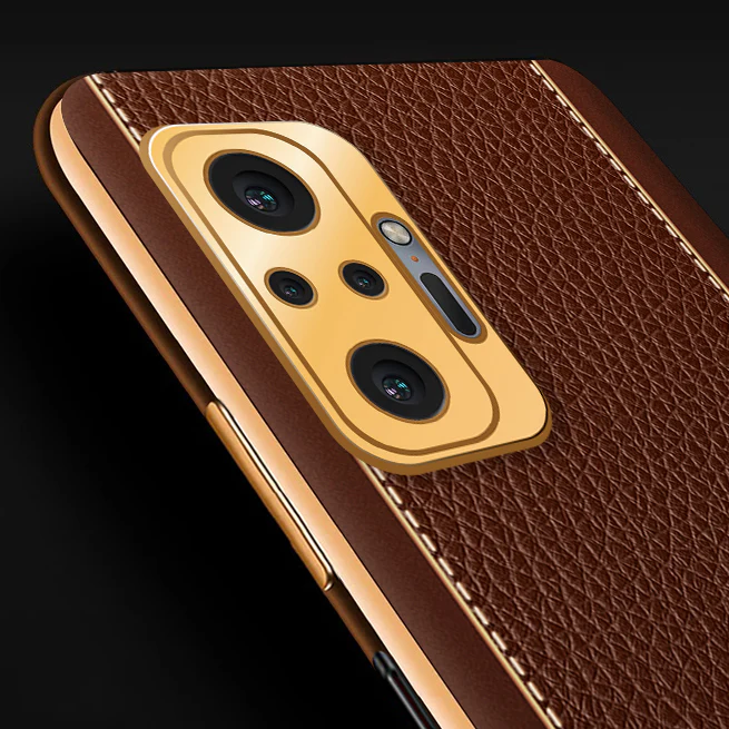 Vaku® Redmi Note 10 Pro Max Luxemberg Leather Stitched Gold Electroplated Soft TPU Back Cover - Image 2