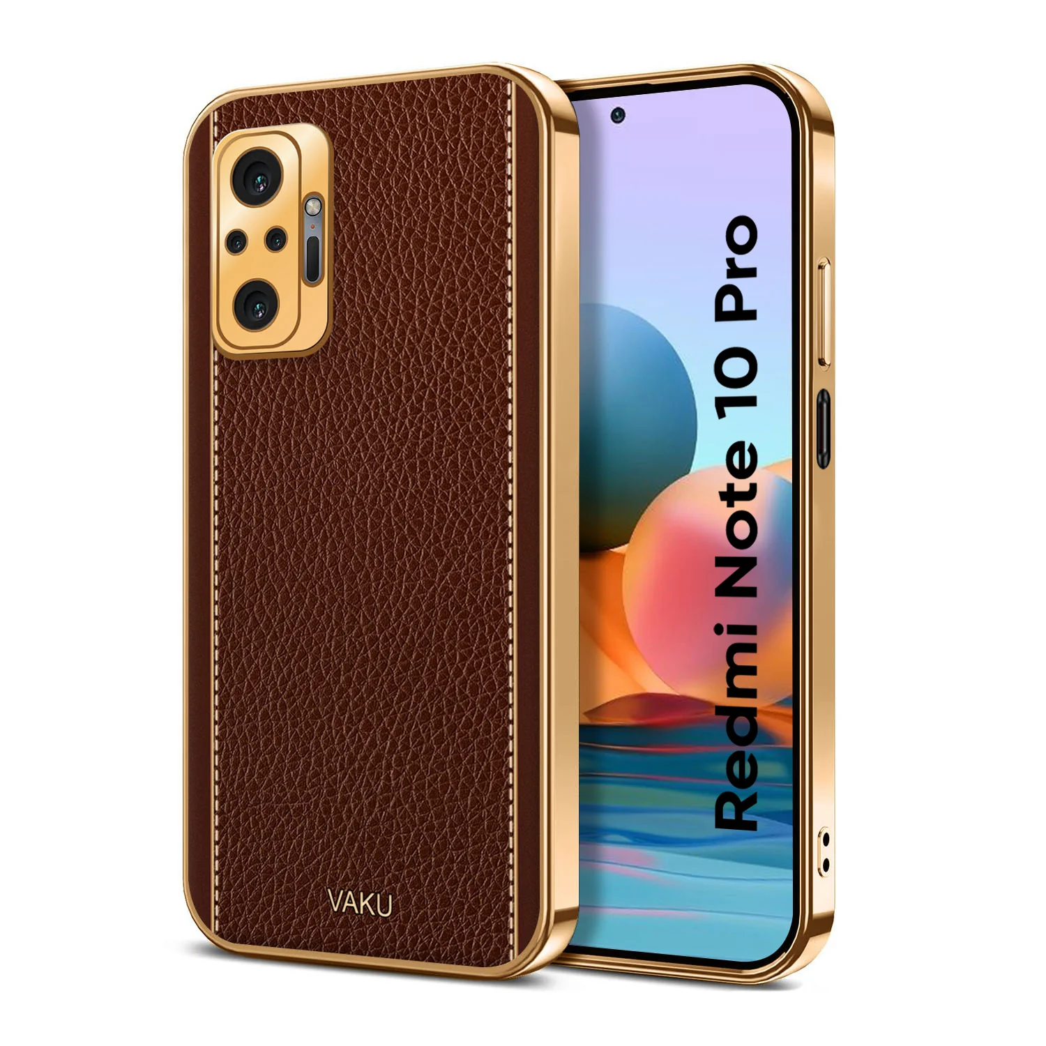 Vaku® Redmi Note 10 Pro Max Luxemberg Leather Stitched Gold Electroplated Soft TPU Back Cover - Image 6