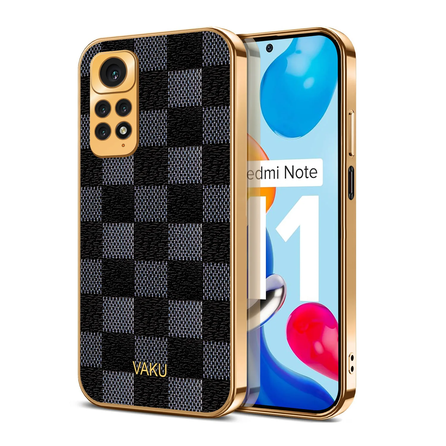 Vaku® Redmi Note 11 Cheron Series Leather Stitched Gold Electroplated Soft TPU Back Cover - Image 3