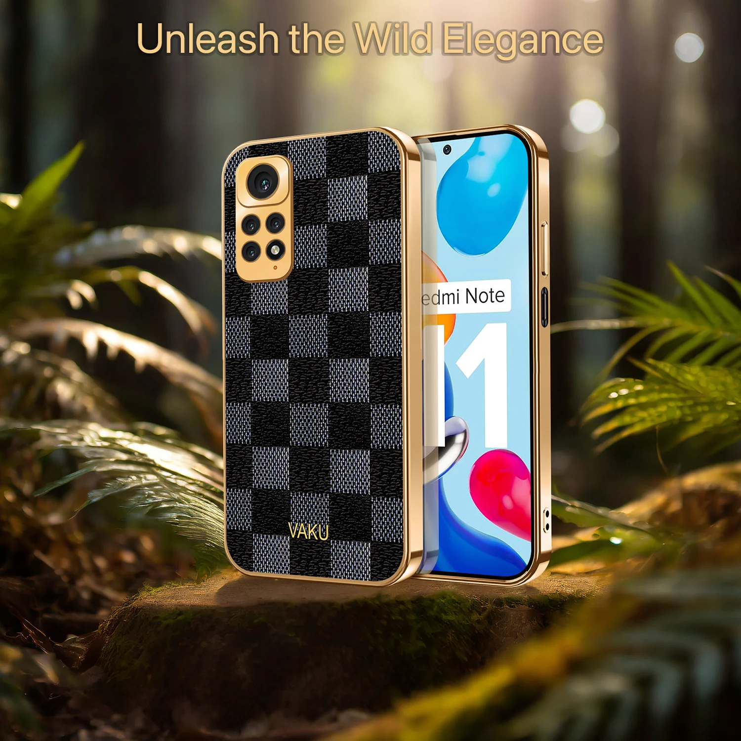 Vaku® Redmi Note 11 Cheron Series Leather Stitched Gold Electroplated Soft TPU Back Cover - Image 6