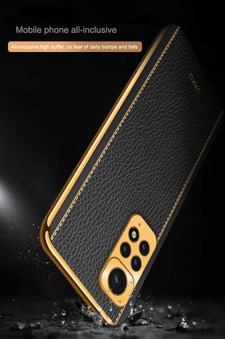 Vaku® Redmi Note 11 Luxemberg Series Leather Stitched Gold Electroplated Soft TPU Back Cover - Image 13