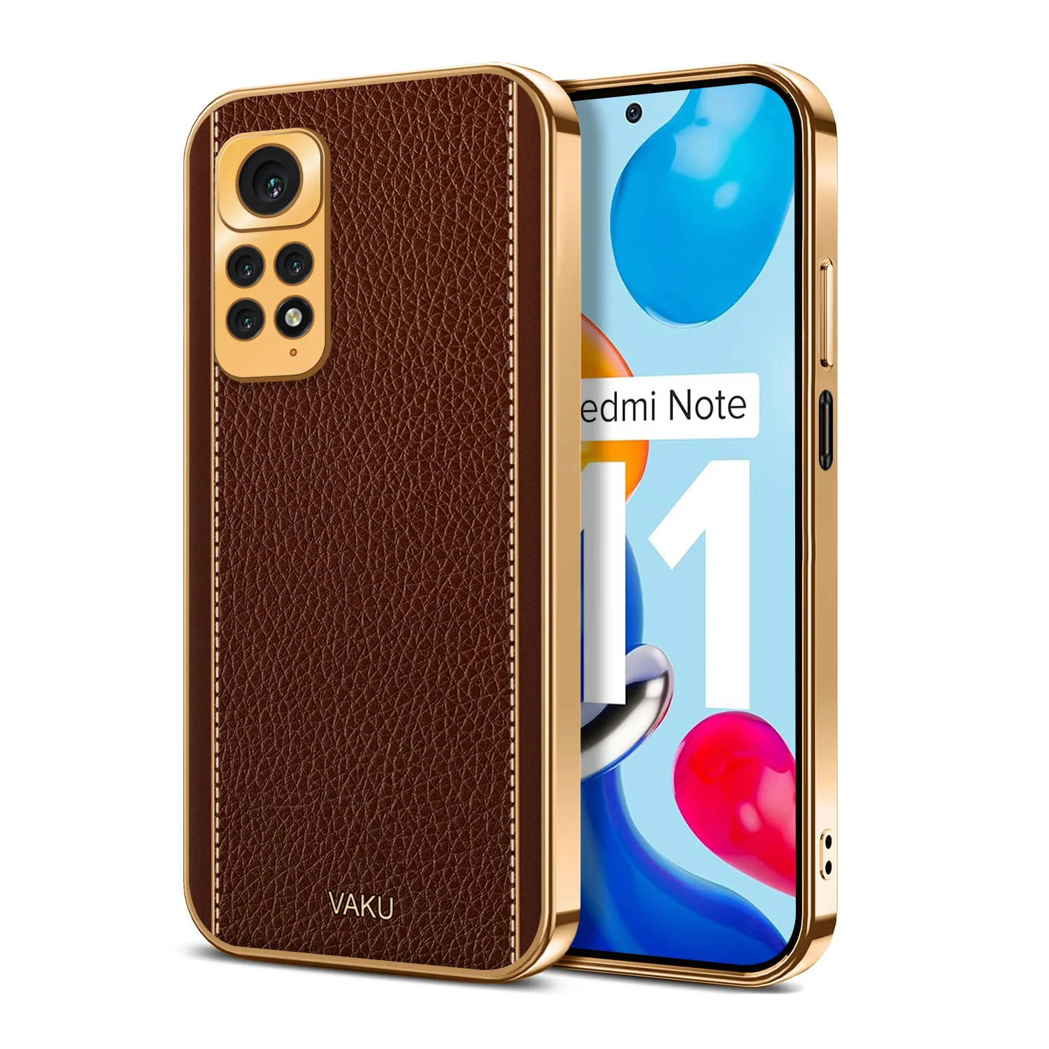 Vaku® Redmi Note 11 Luxemberg Series Leather Stitched Gold Electroplated Soft TPU Back Cover - Image 9