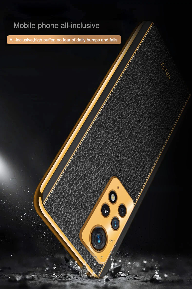 Vaku® Redmi Note 11 Pro Luxemberg Series Leather Stitched Gold Electroplated Soft TPU Back Cover - Image 12