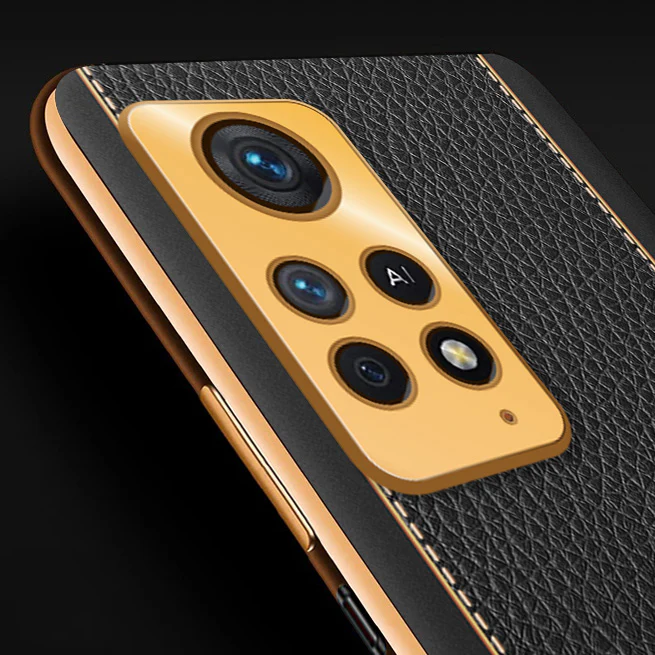 Vaku® Redmi Note 11 Pro Luxemberg Series Leather Stitched Gold Electroplated Soft TPU Back Cover - Image 2