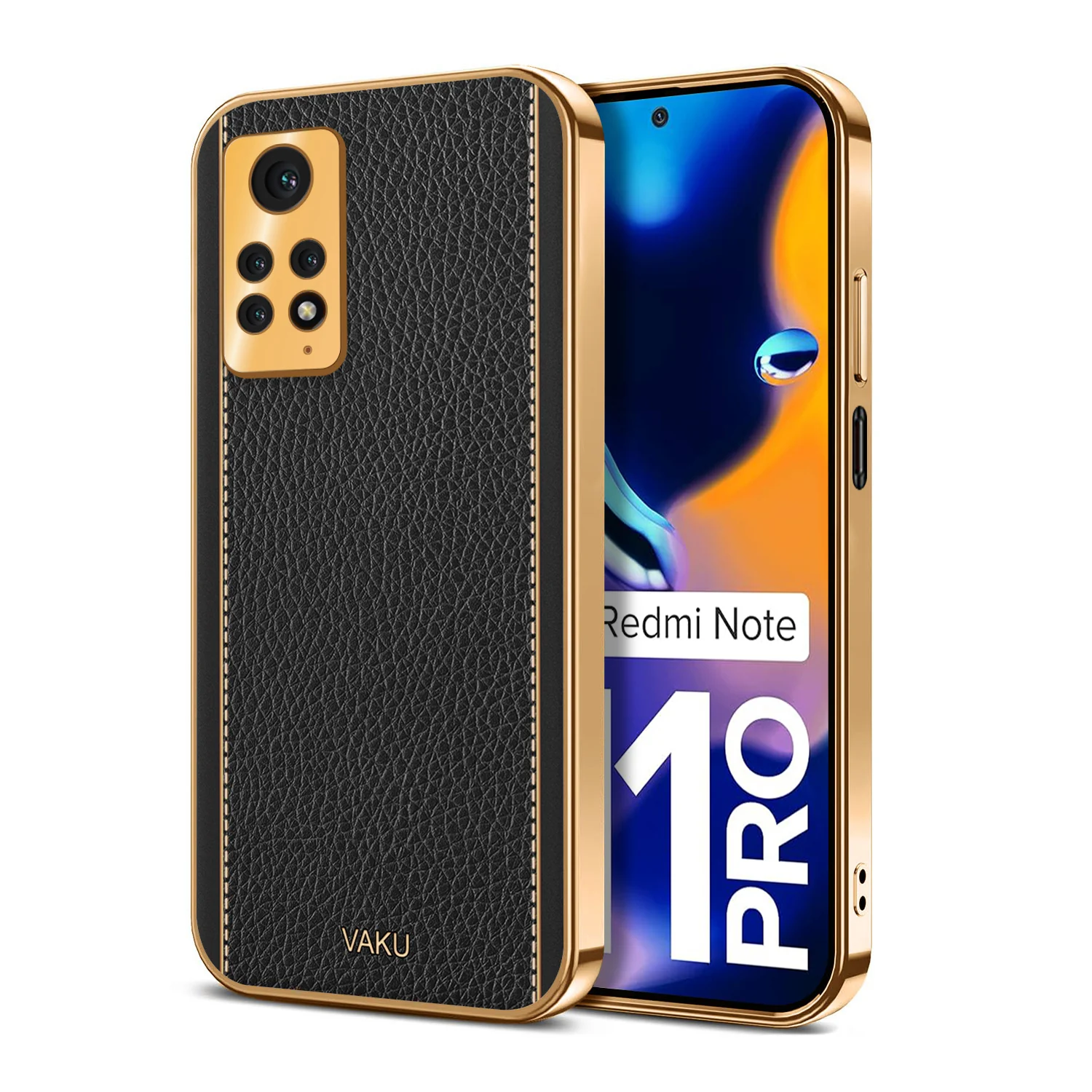 Vaku® Redmi Note 11 Pro Luxemberg Series Leather Stitched Gold Electroplated Soft TPU Back Cover - Image 6