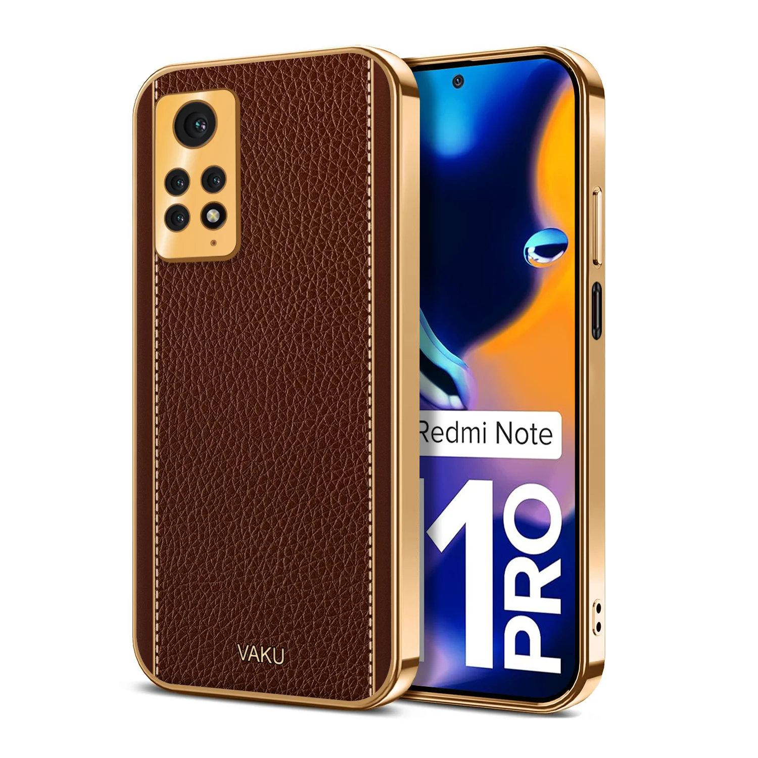 Vaku® Redmi Note 11 Pro Luxemberg Series Leather Stitched Gold Electroplated Soft TPU Back Cover - Image 8