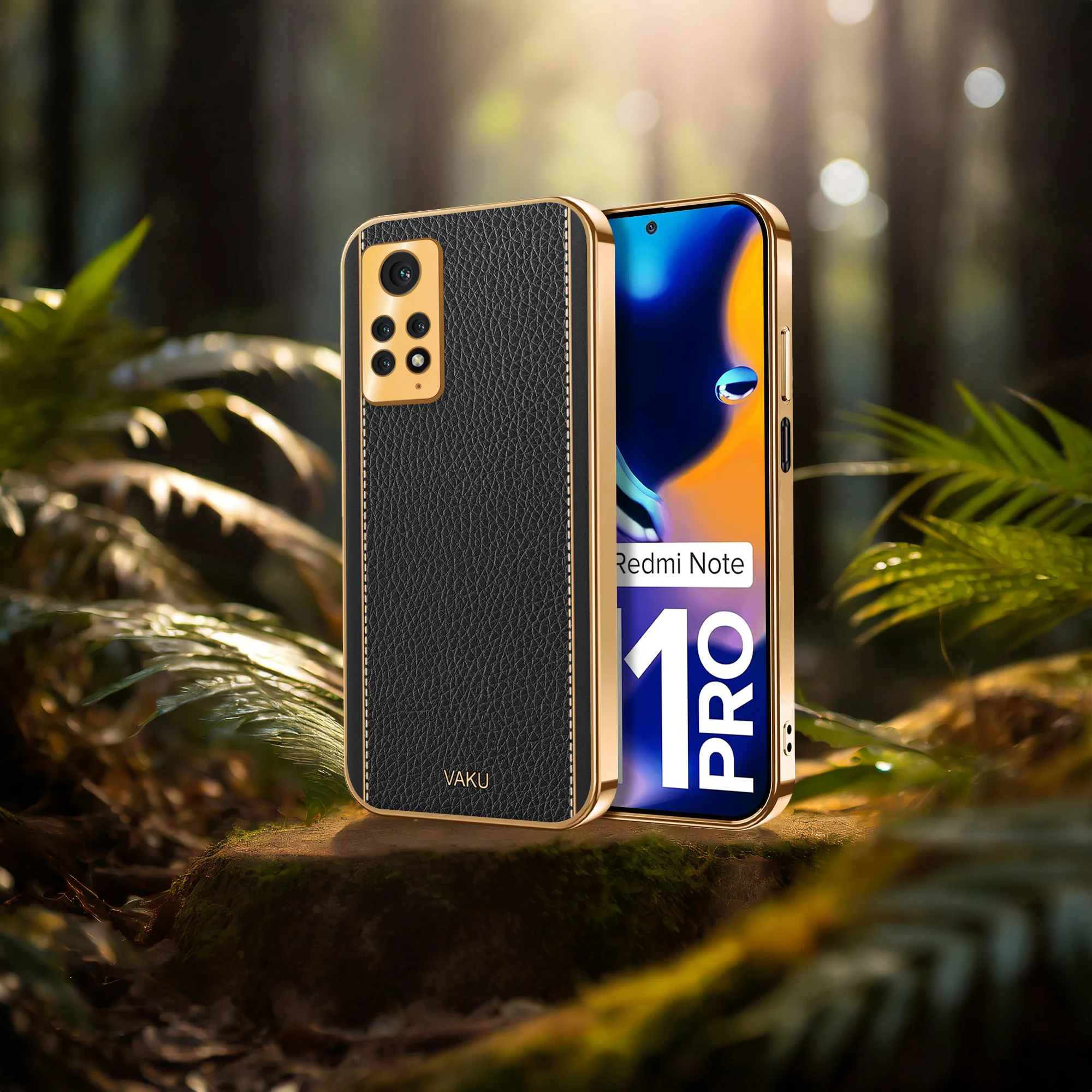 Vaku® Redmi Note 11 Pro Luxemberg Series Leather Stitched Gold Electroplated Soft TPU Back Cover - Image 9